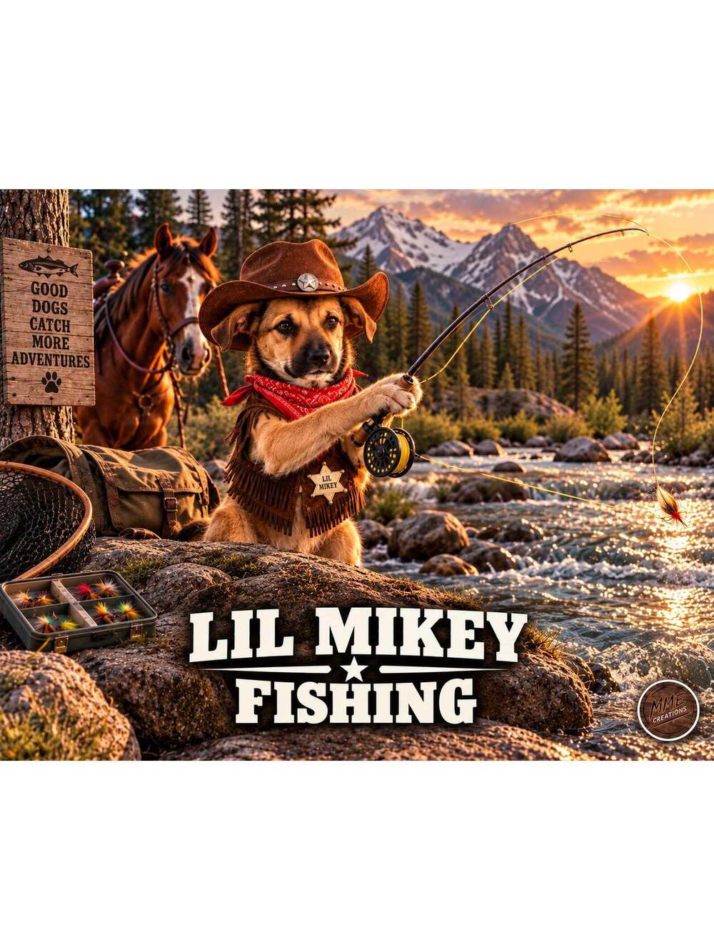 4831 Pet Pics Turn Your Dog Into a Cowboy –Fishing Custom 8x10 Print